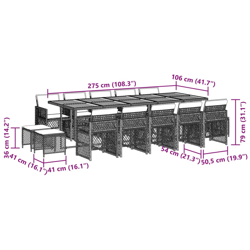 15-delige Tuinset met kussens poly rattan grijs Tuinsets | Creëer jouw Trendy Thuis | Gratis bezorgd & Retour | Trendy.nl