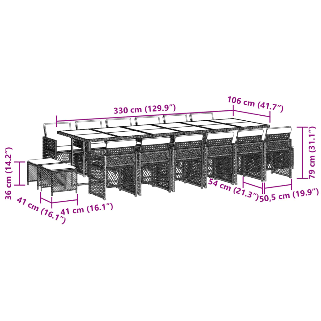 17-delige Tuinset met kussens poly rattan zwart Tuinsets | Creëer jouw Trendy Thuis | Gratis bezorgd & Retour | Trendy.nl