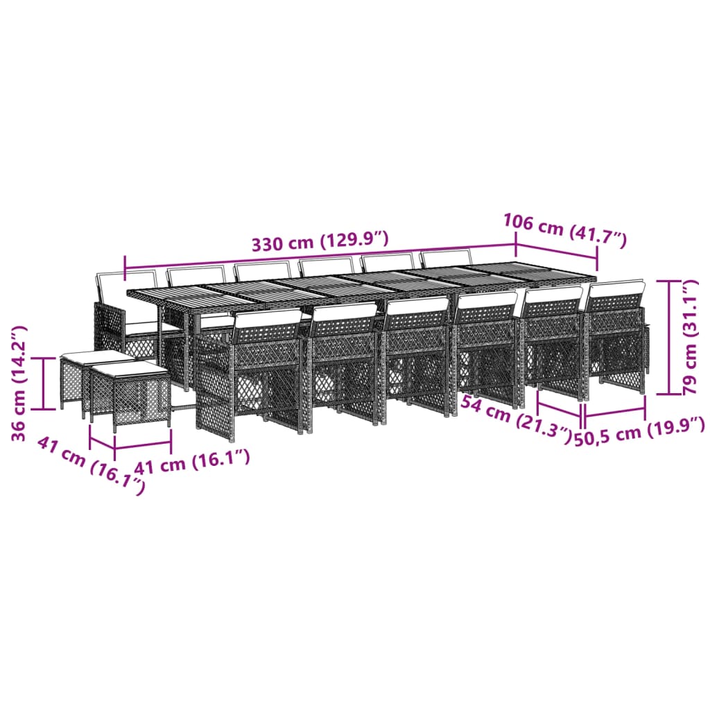 17-delige Tuinset met kussens poly rattan grijs Tuinsets | Creëer jouw Trendy Thuis | Gratis bezorgd & Retour | Trendy.nl