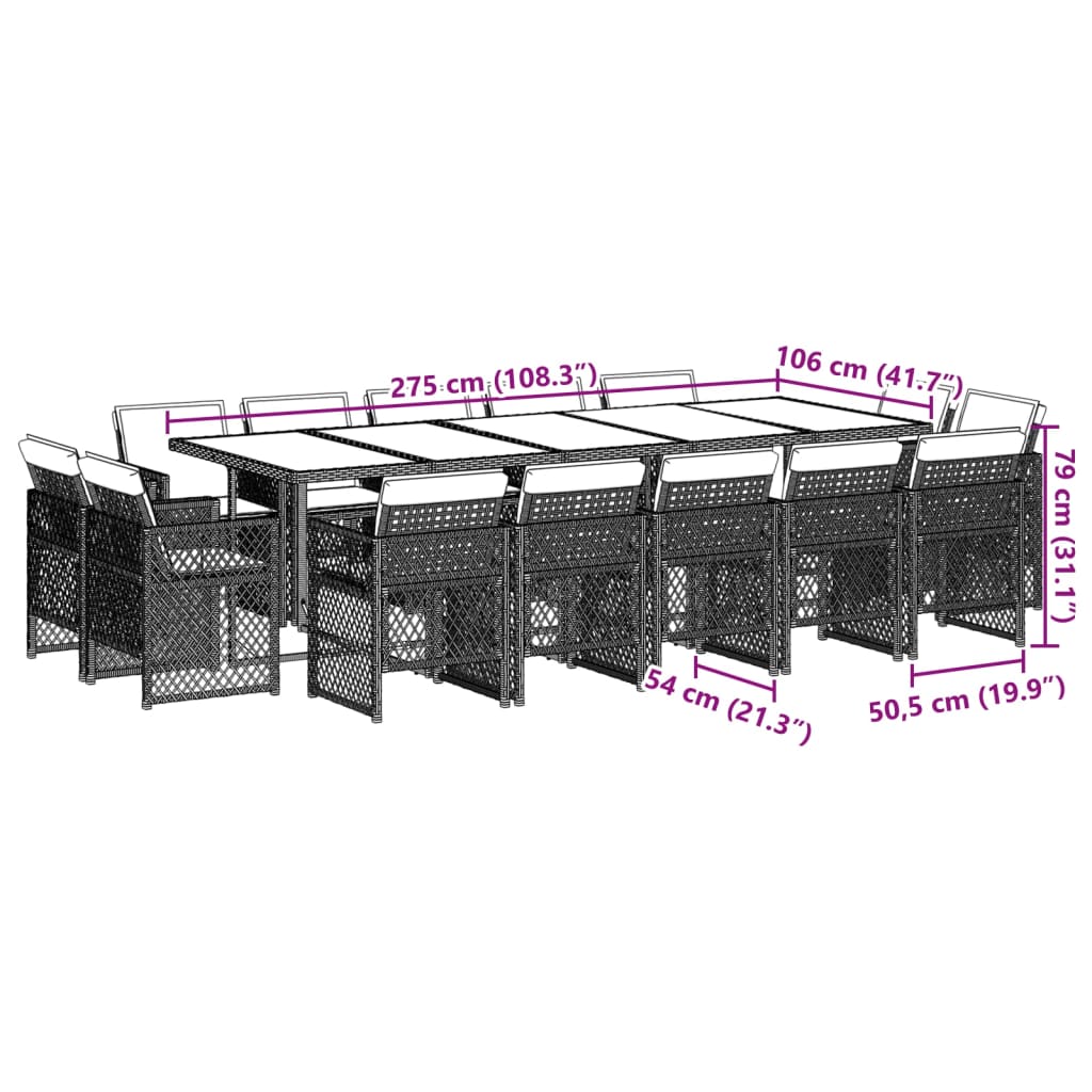 15-delige Tuinset met kussens poly rattan lichtgrijs Tuinsets | Creëer jouw Trendy Thuis | Gratis bezorgd & Retour | Trendy.nl