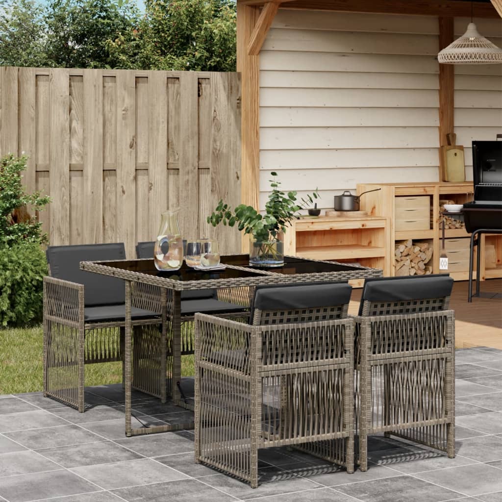 5-delige Tuinset met kussens poly rattan grijs