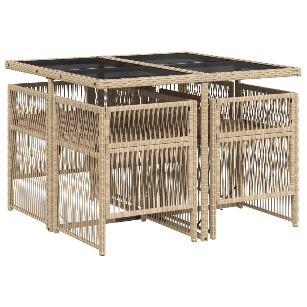 5-delige Tuinset met kussens poly rattan beige