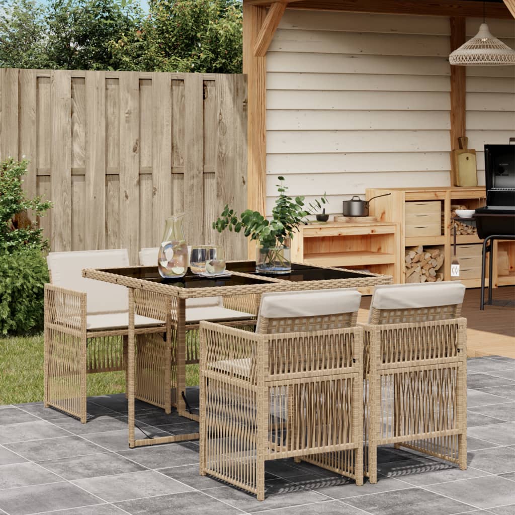 5-delige Tuinset met kussens poly rattan beige