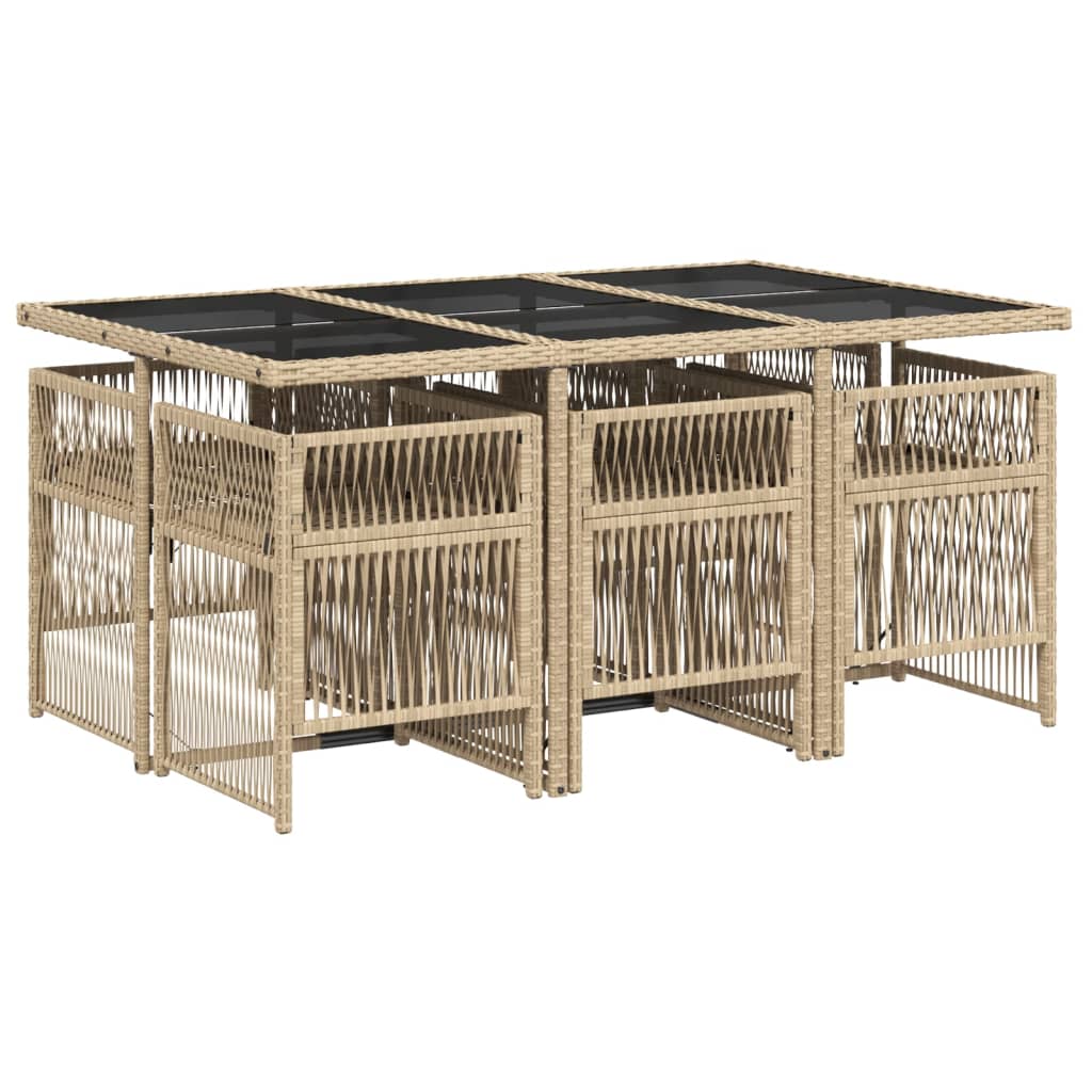 7-delige Tuinset met kussens poly rattan beige