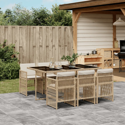 7-delige Tuinset met kussens poly rattan beige