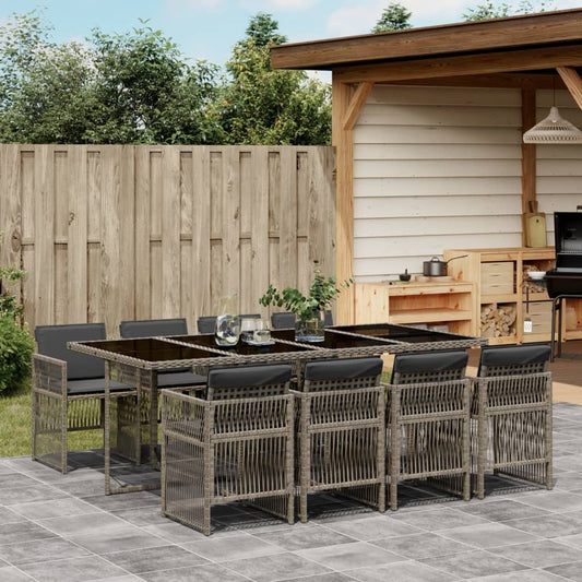 9-delige Tuinset met kussens poly rattan grijs