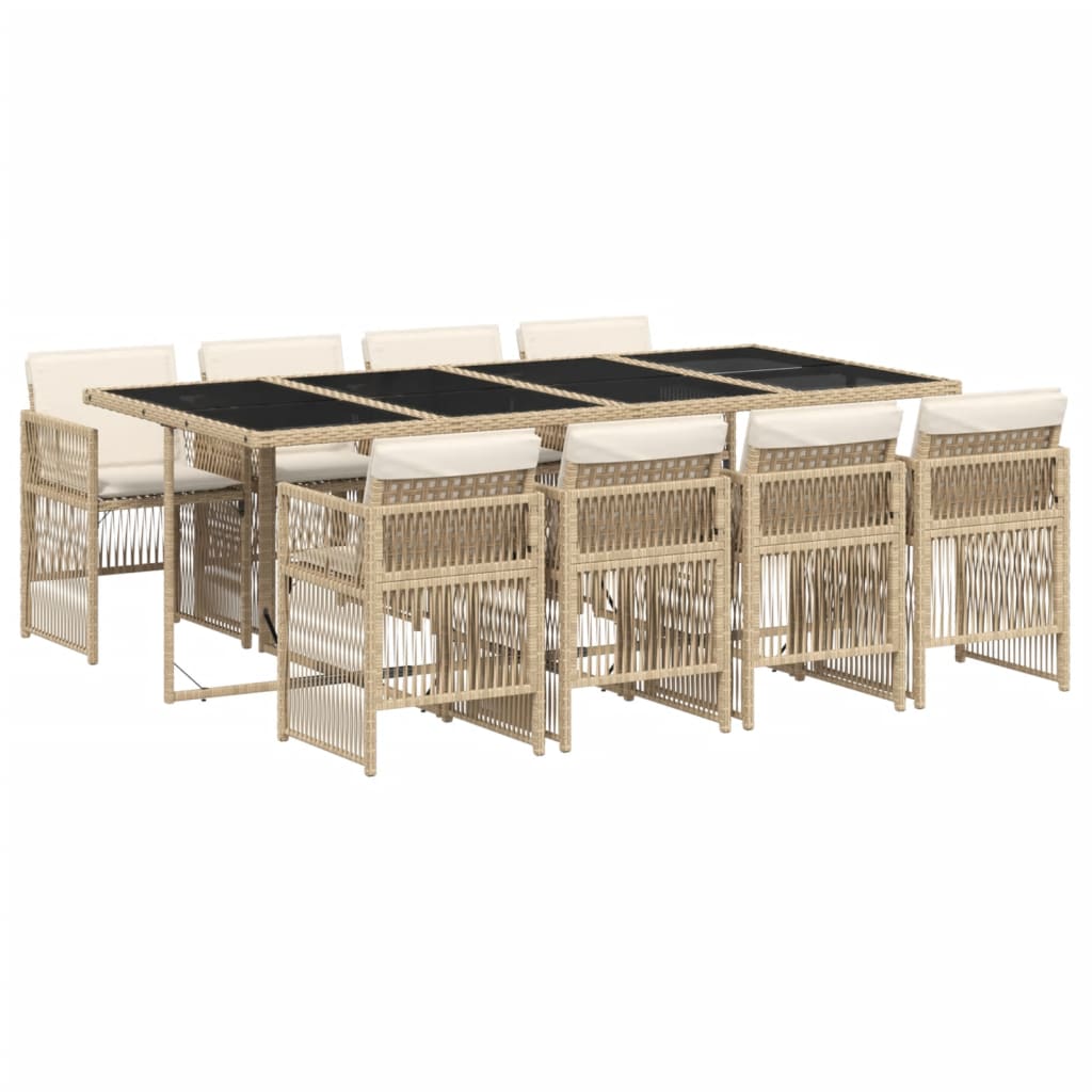 9-delige Tuinset met kussens poly rattan beige