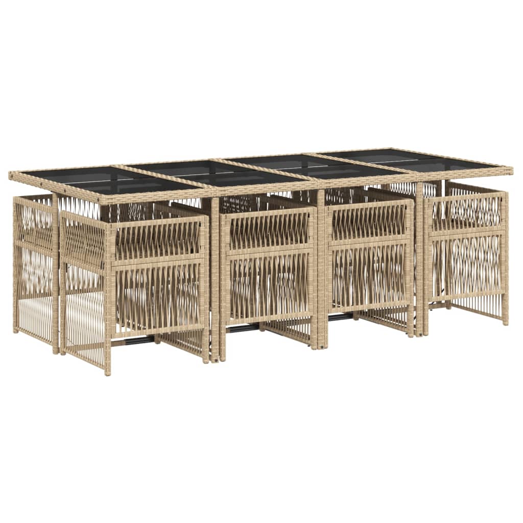 9-delige Tuinset met kussens poly rattan beige