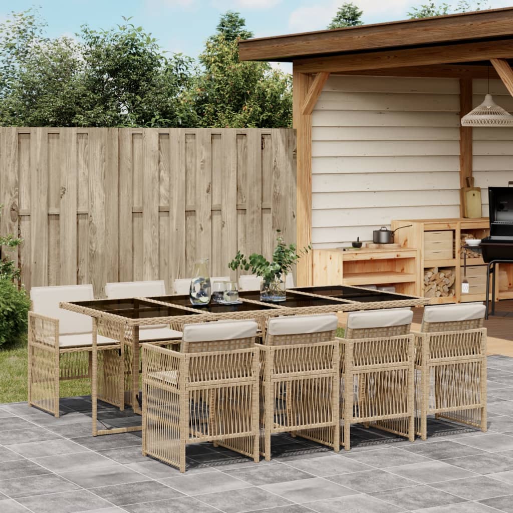 9-delige Tuinset met kussens poly rattan beige