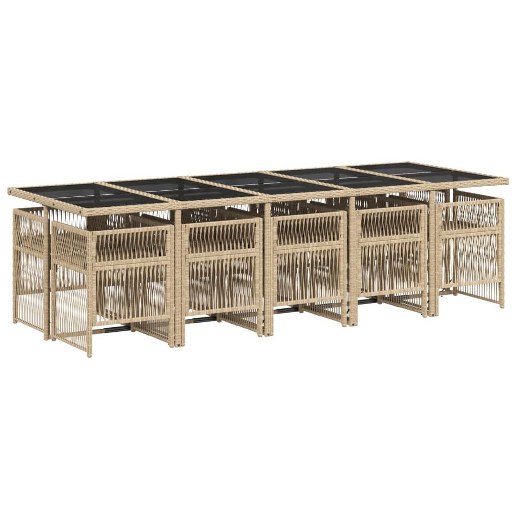 11-delige Tuinset met kussens poly rattan beige