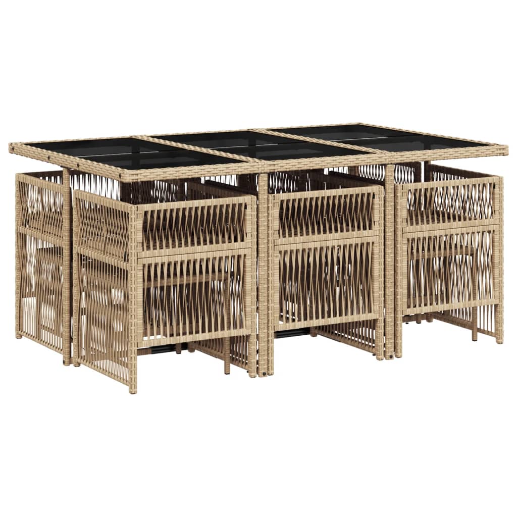 11-delige Tuinset met kussens poly rattan beige