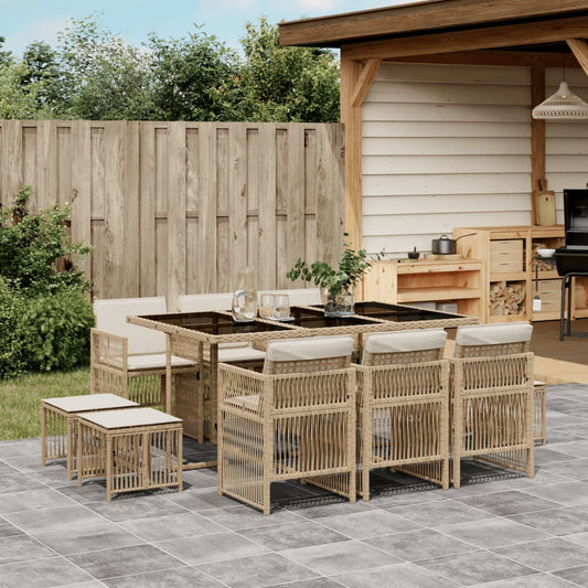 11-delige Tuinset met kussens poly rattan beige