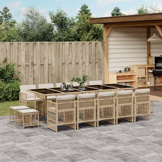 15-delige Tuinset met kussens poly rattan beige