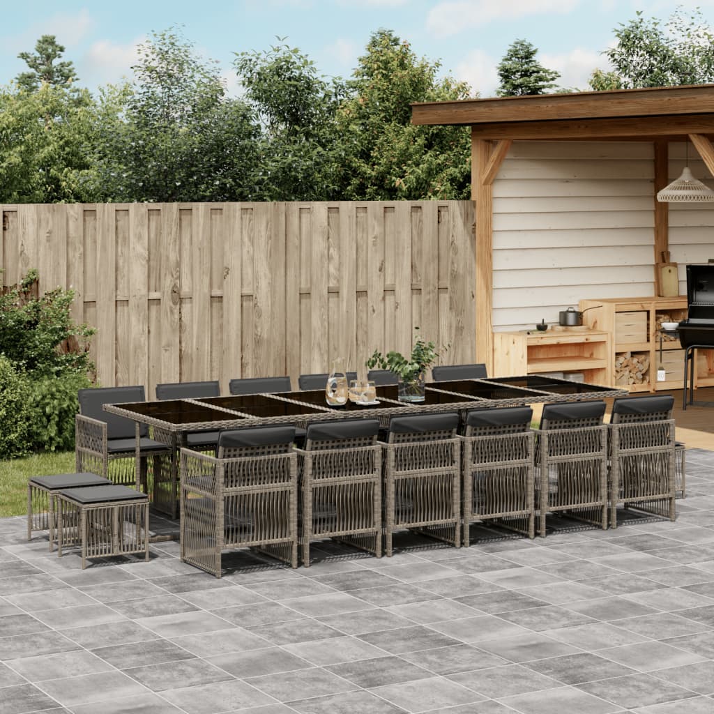 17-delige Tuinset met kussens poly rattan grijs