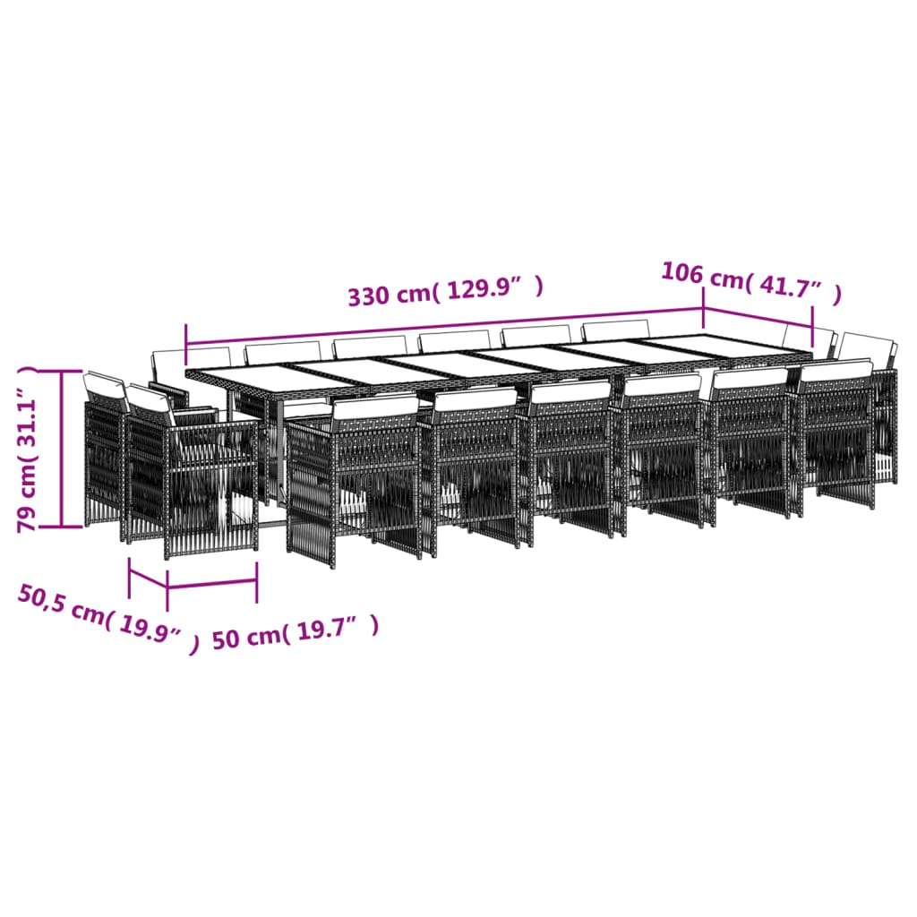 17-delige Tuinset met kussens poly rattan lichtgrijs Tuinsets | Creëer jouw Trendy Thuis | Gratis bezorgd & Retour | Trendy.nl