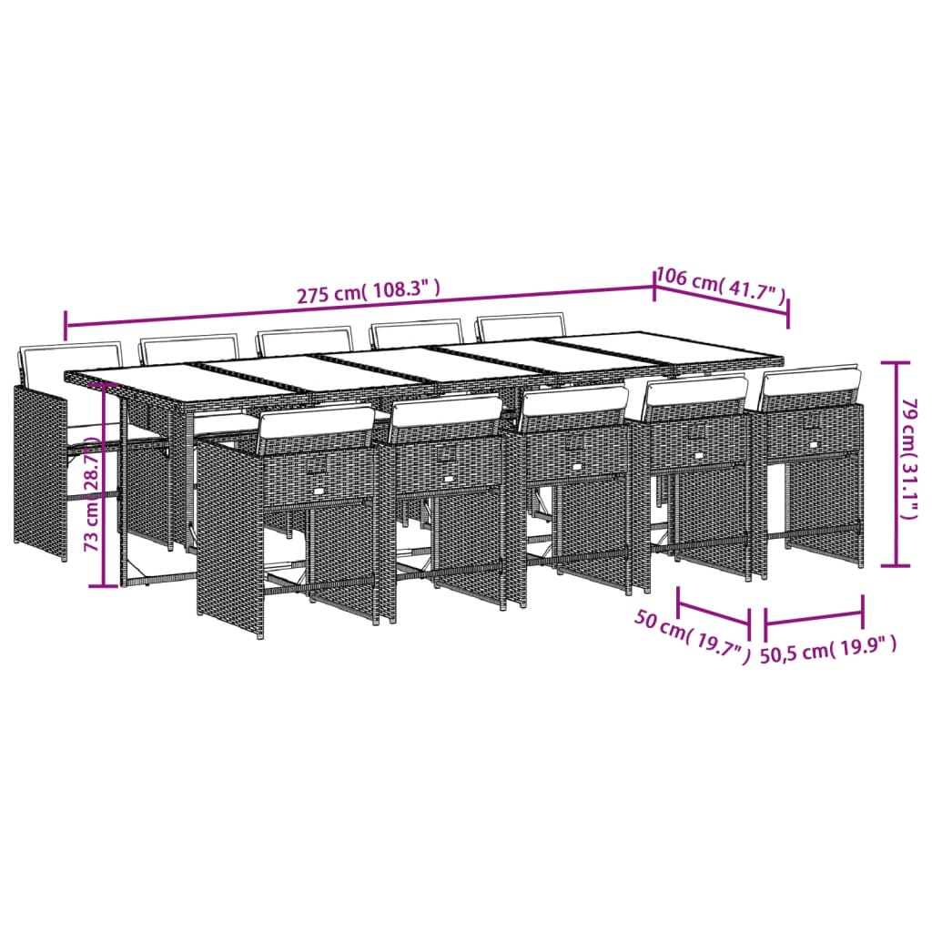 11-delige Tuinset met kussens poly rattan zwart Tuinsets | Creëer jouw Trendy Thuis | Gratis bezorgd & Retour | Trendy.nl