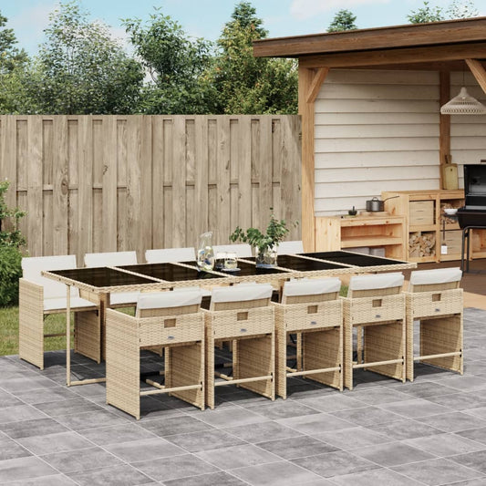 11-delige Tuinset met kussens poly rattan beige Tuinsets | Creëer jouw Trendy Thuis | Gratis bezorgd & Retour | Trendy.nl