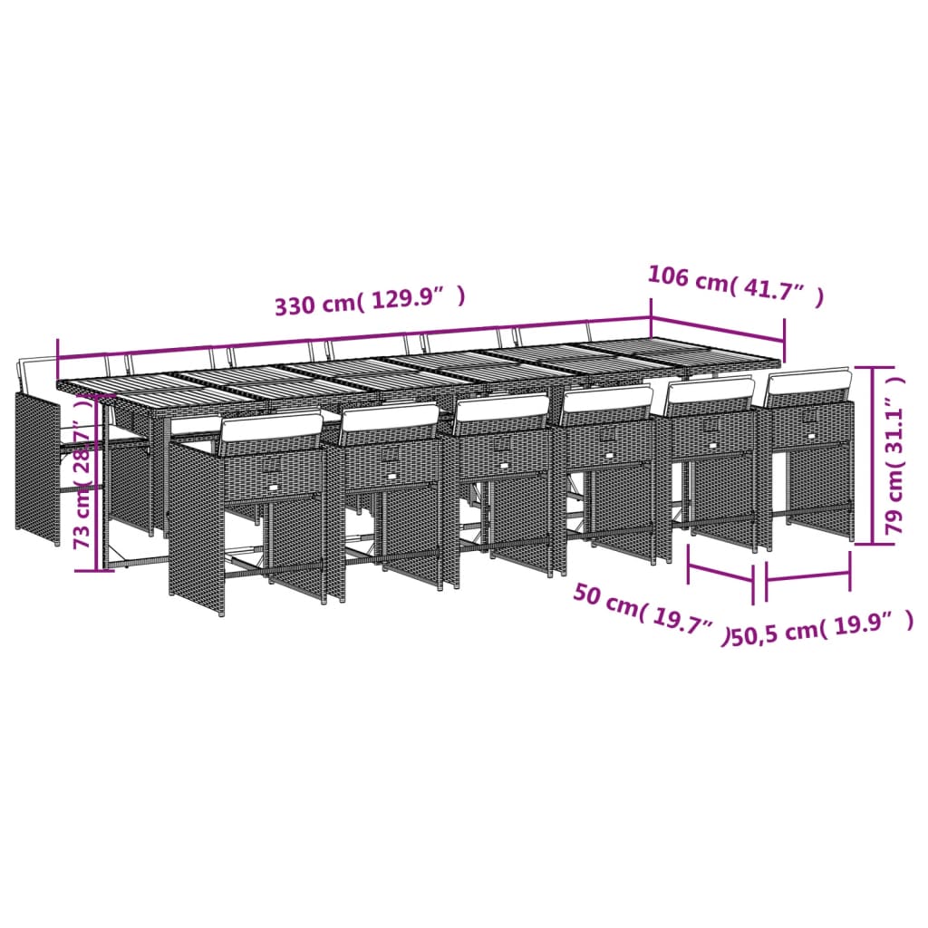 13-delige Tuinset met kussens poly rattan grijs Tuinsets | Creëer jouw Trendy Thuis | Gratis bezorgd & Retour | Trendy.nl