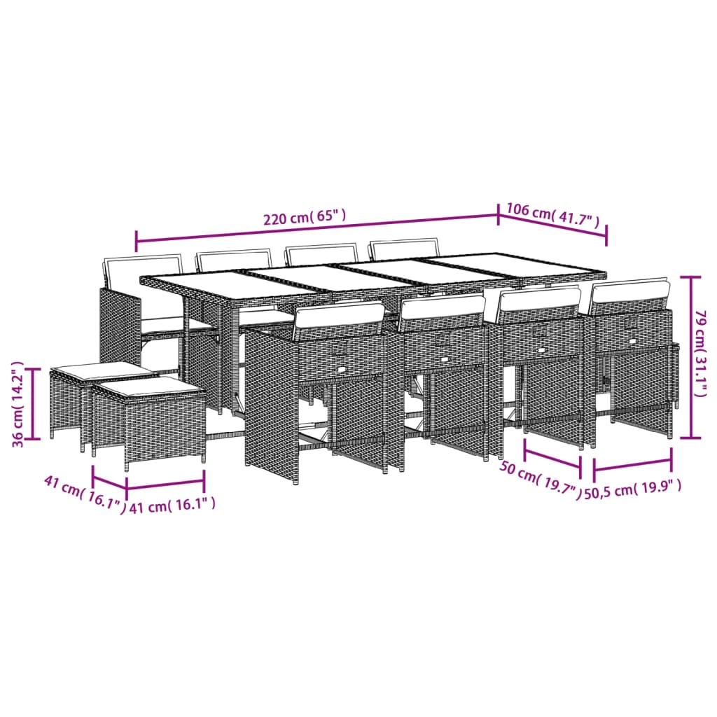 13-delige Tuinset met kussens poly rattan zwart Tuinsets | Creëer jouw Trendy Thuis | Gratis bezorgd & Retour | Trendy.nl