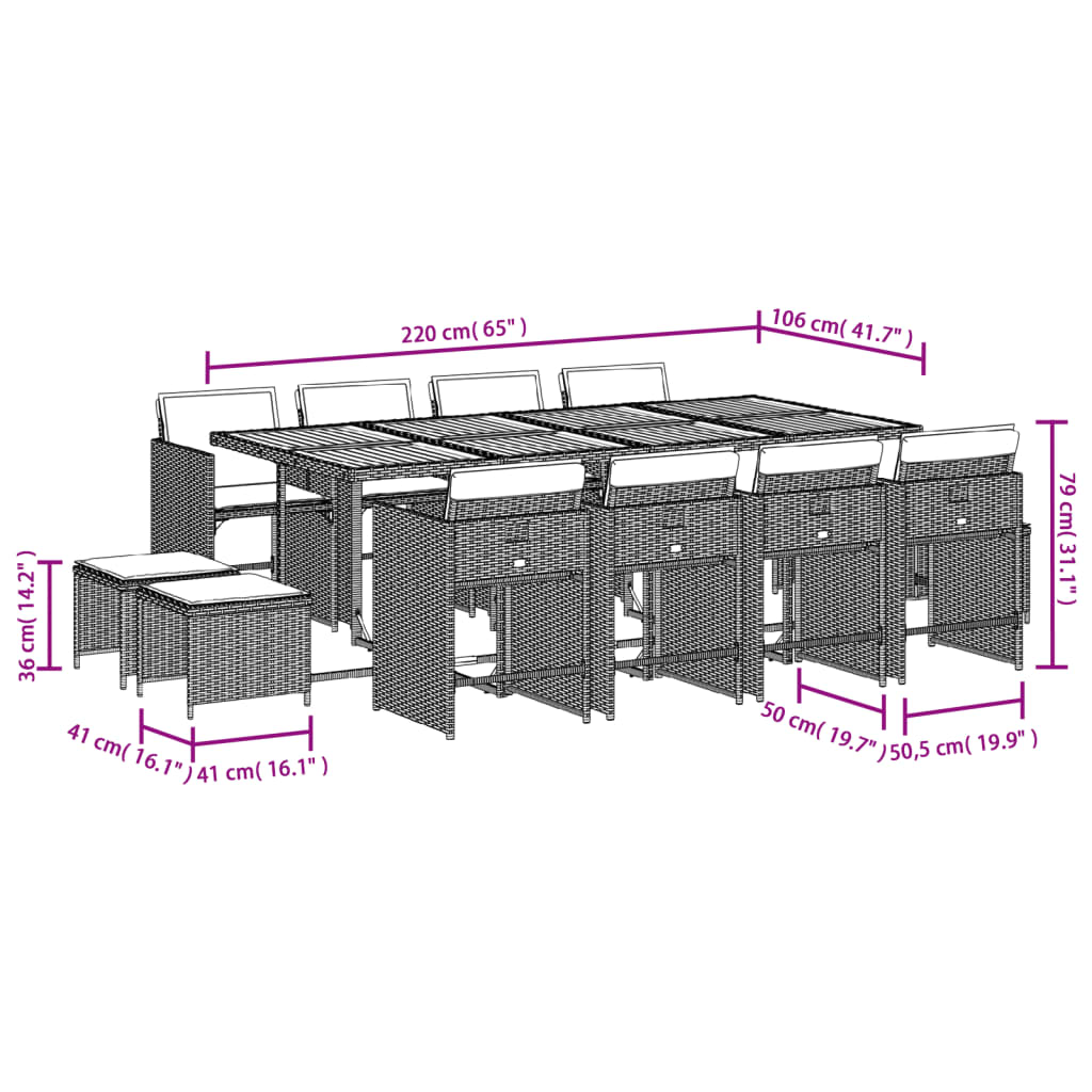 13-delige Tuinset met kussens poly rattan grijs Tuinsets | Creëer jouw Trendy Thuis | Gratis bezorgd & Retour | Trendy.nl