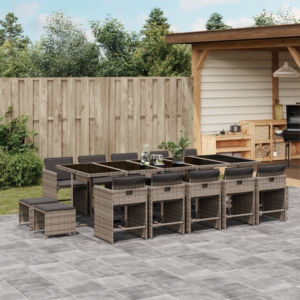 15-delige Tuinset met kussens poly rattan grijs Tuinsets | Creëer jouw Trendy Thuis | Gratis bezorgd & Retour | Trendy.nl