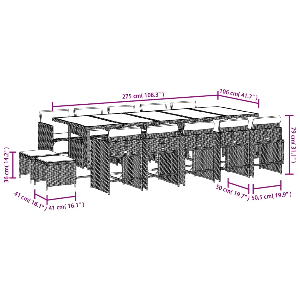 15-delige Tuinset met kussens poly rattan grijs Tuinsets | Creëer jouw Trendy Thuis | Gratis bezorgd & Retour | Trendy.nl