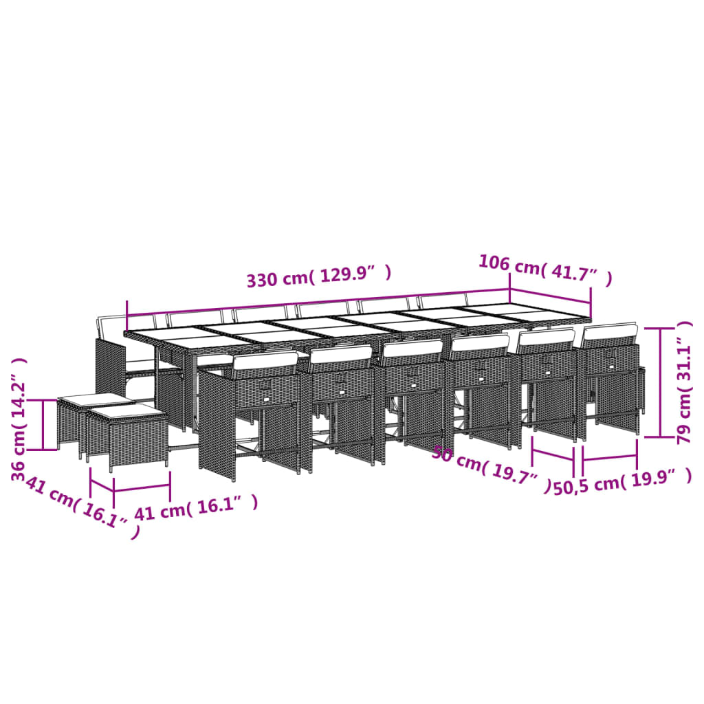 17-delige Tuinset met kussens poly rattan grijs Tuinsets | Creëer jouw Trendy Thuis | Gratis bezorgd & Retour | Trendy.nl