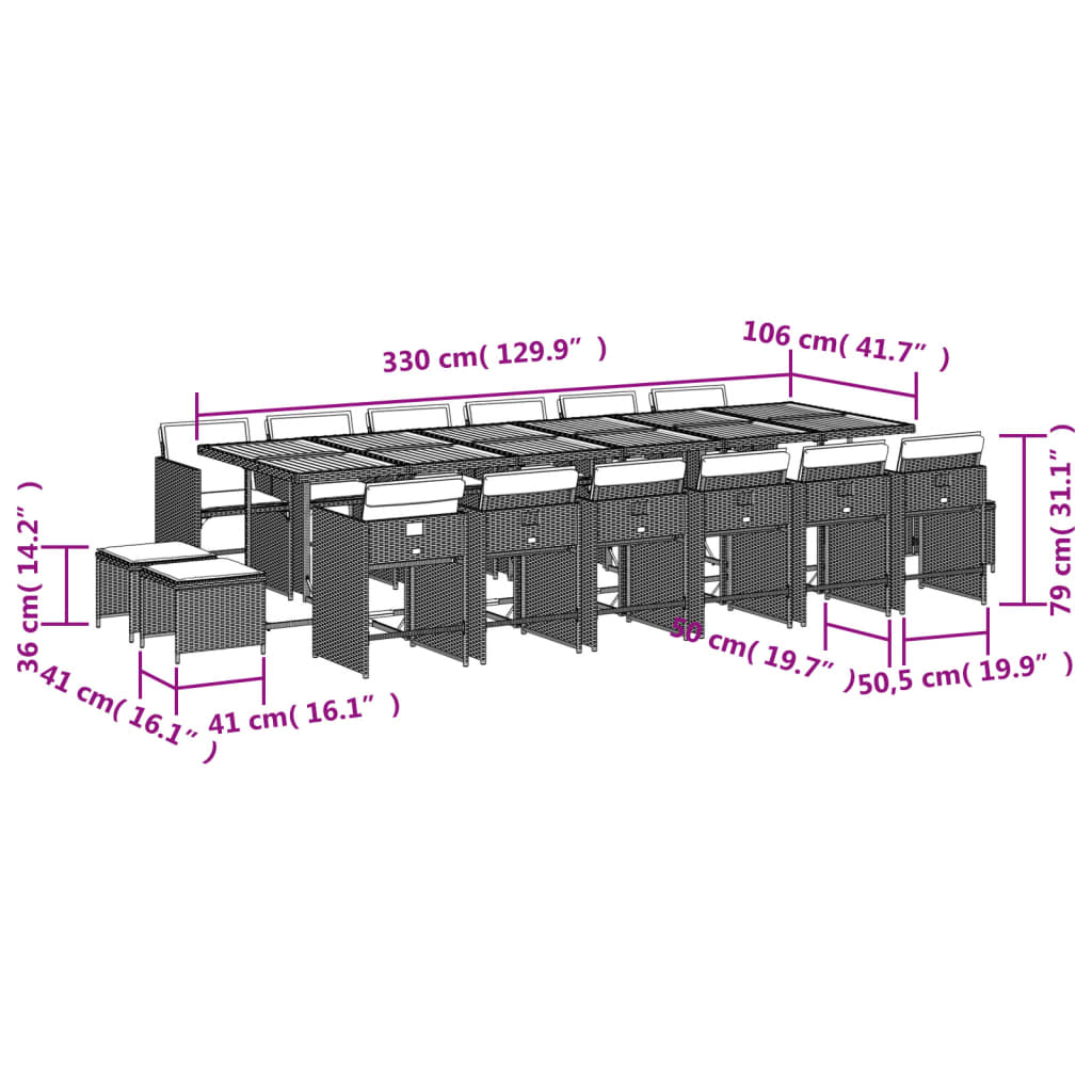 17-delige Tuinset met kussens poly rattan grijs Tuinsets | Creëer jouw Trendy Thuis | Gratis bezorgd & Retour | Trendy.nl