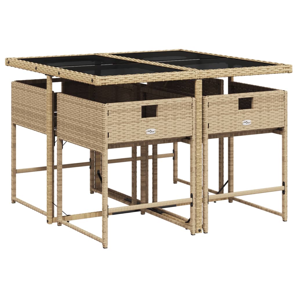 5-delige Tuinset met kussens poly rattan gemengd beige