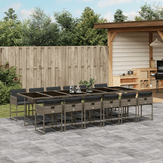 13-delige Tuinset met kussens poly rattan grijs