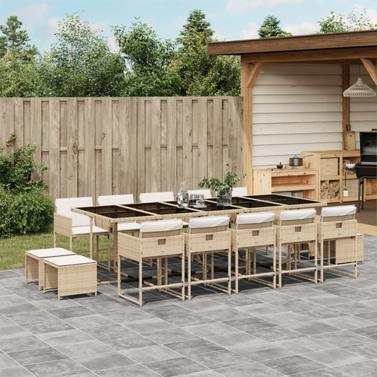 15-delige Tuinset met kussens poly rattan beige