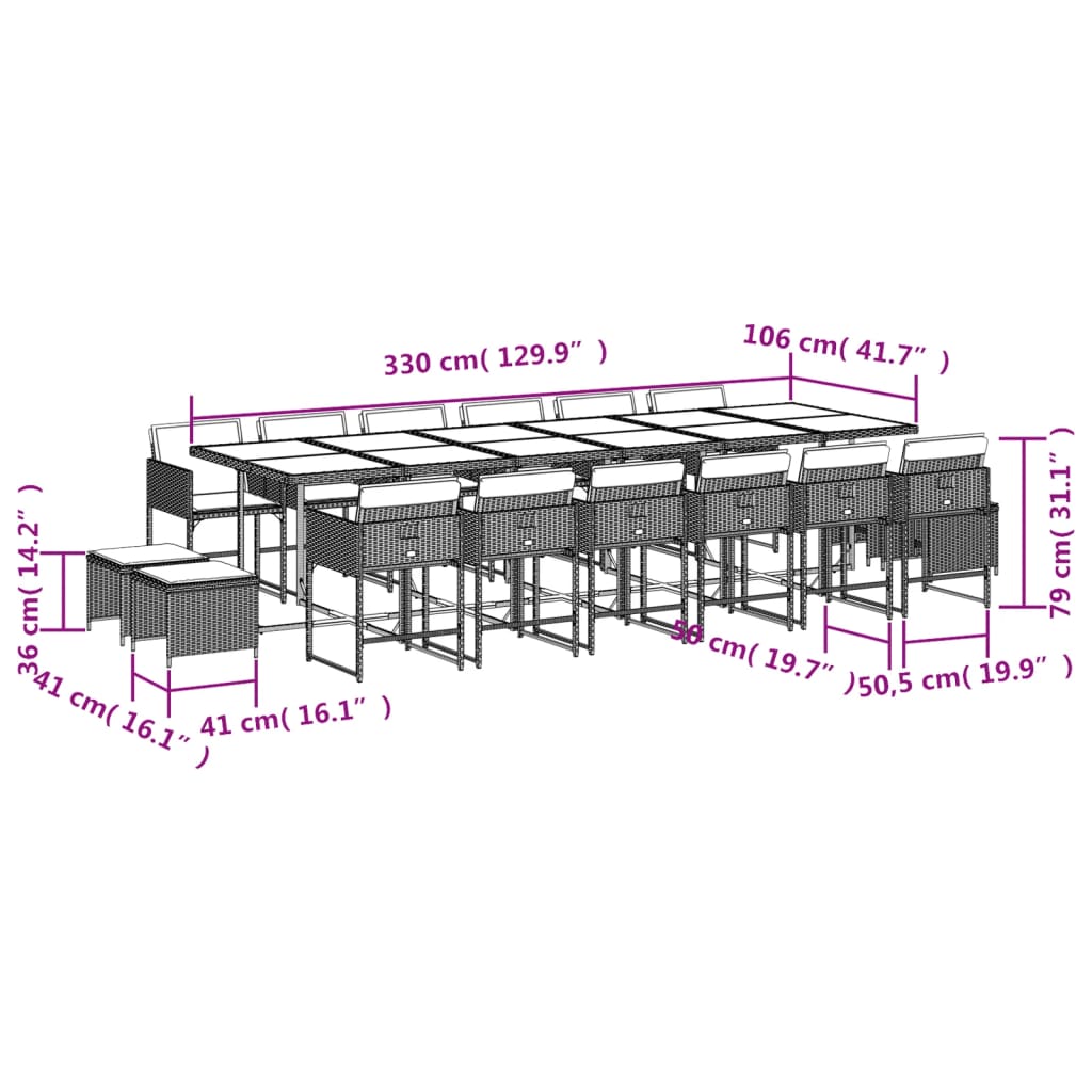 17-delige Tuinset met kussens poly rattan bruin