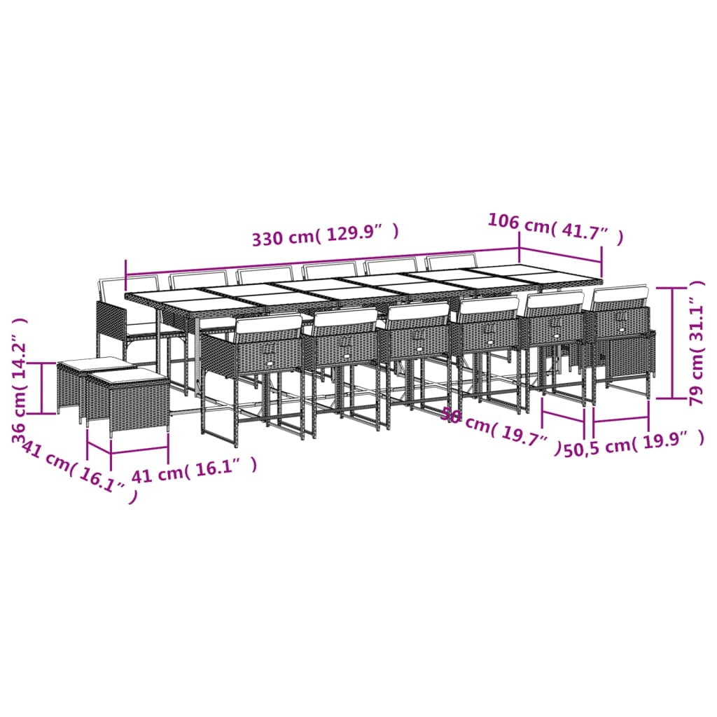 17-delige Tuinset met kussens poly rattan lichtgrijs Tuinsets | Creëer jouw Trendy Thuis | Gratis bezorgd & Retour | Trendy.nl