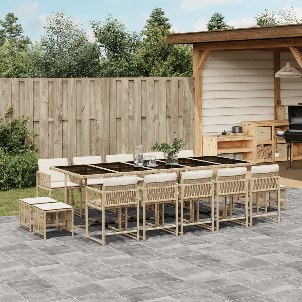 15-delige Tuinset met kussens poly rattan beige