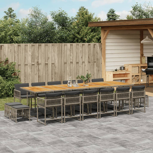 17-delige Tuinset met kussens poly rattan grijs