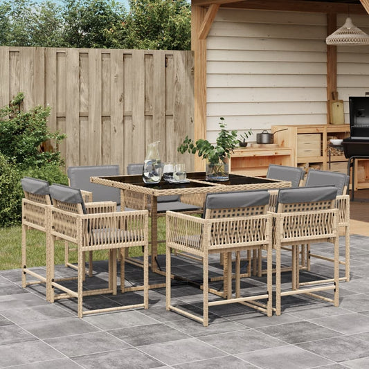 9-delige Tuinset met kussens poly rattan gemengd beige Tuinsets | Creëer jouw Trendy Thuis | Gratis bezorgd & Retour | Trendy.nl