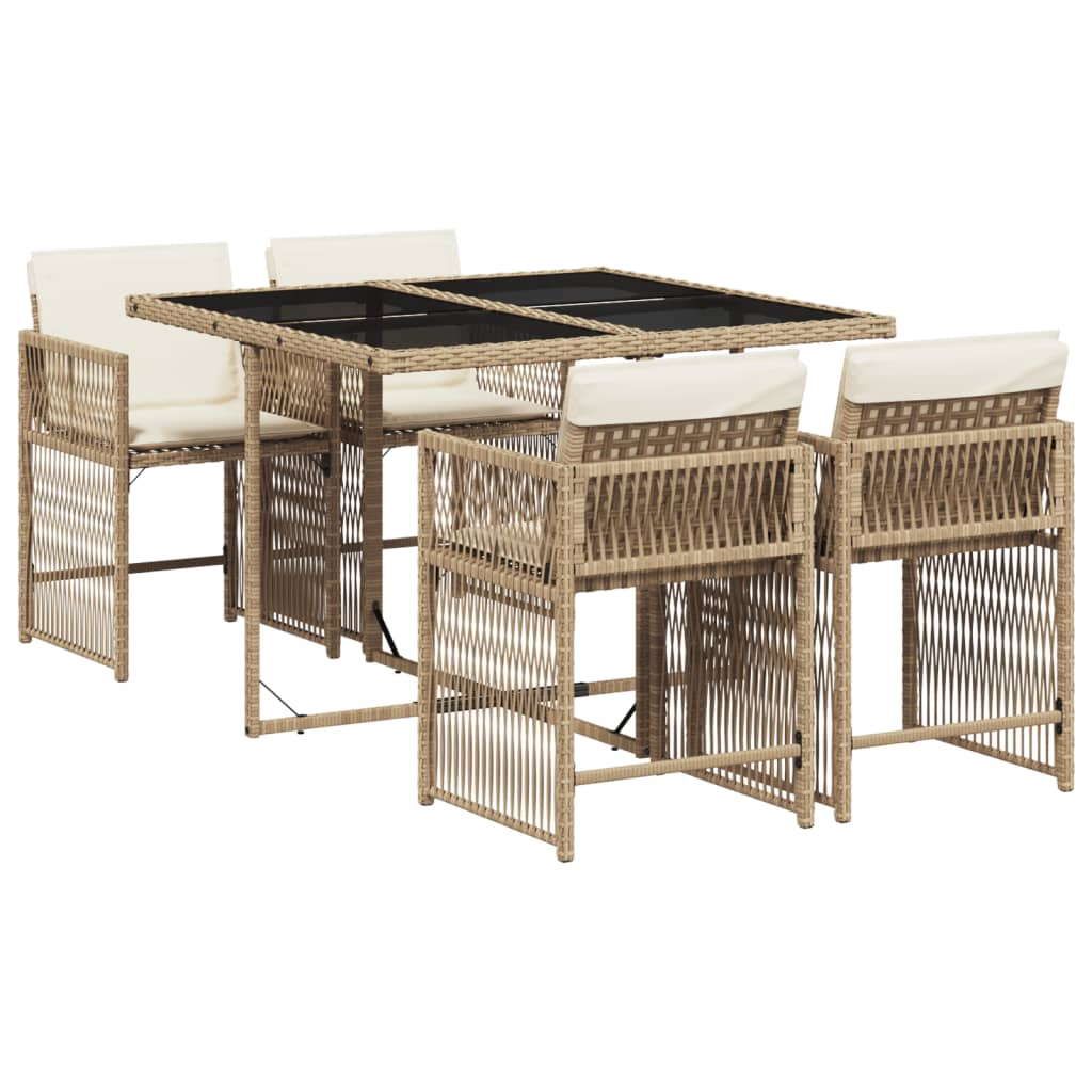 5-delige Tuinset met kussens poly rattan beige