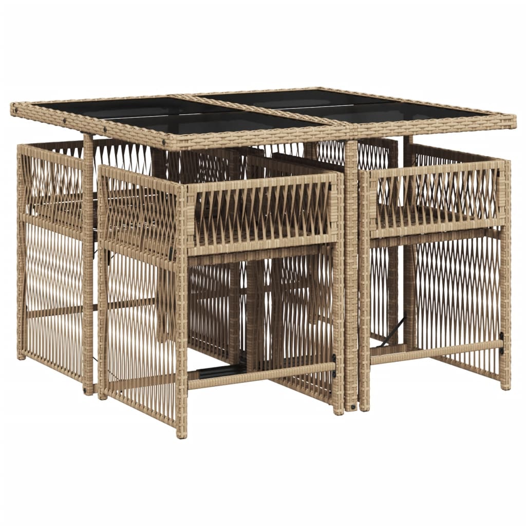 5-delige Tuinset met kussens poly rattan beige