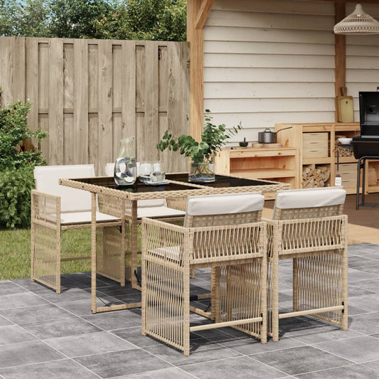 5-delige Tuinset met kussens poly rattan beige