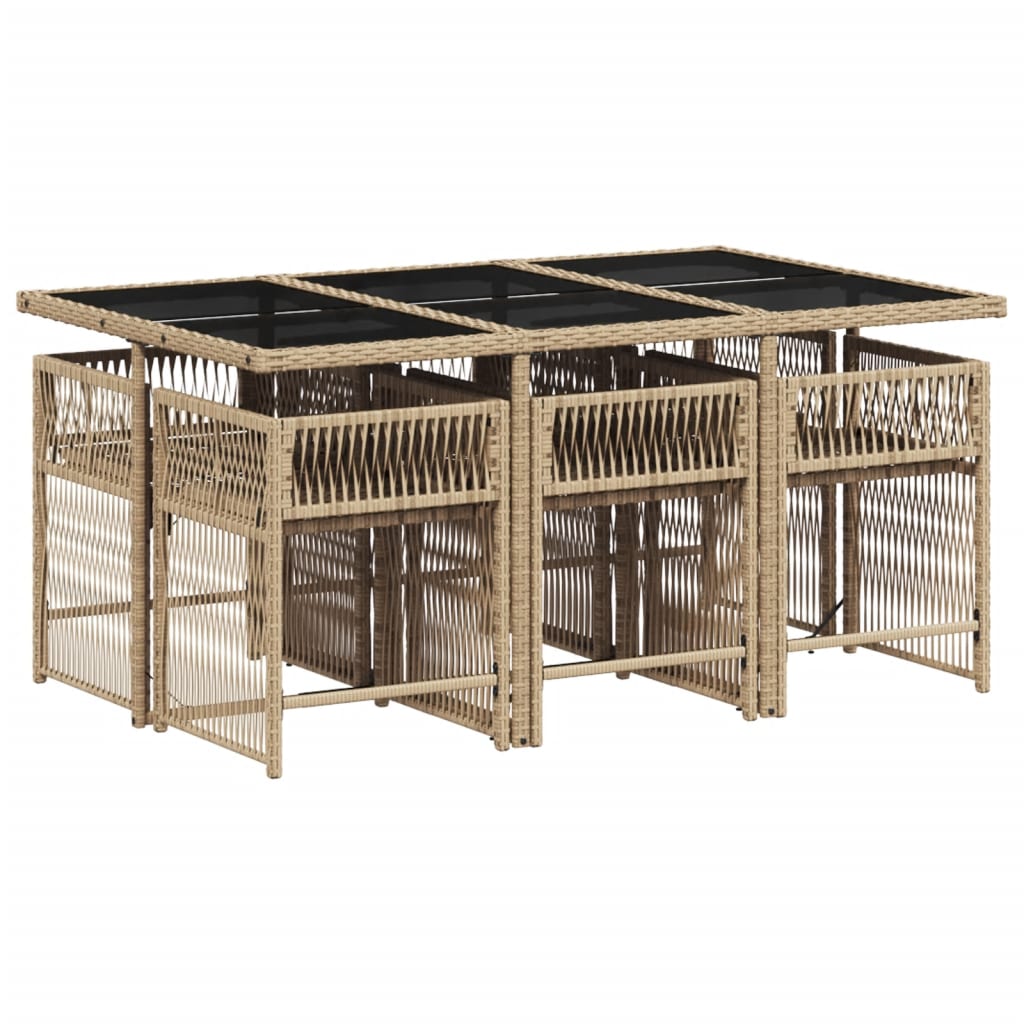 7-delige Tuinset met kussens poly rattan beige