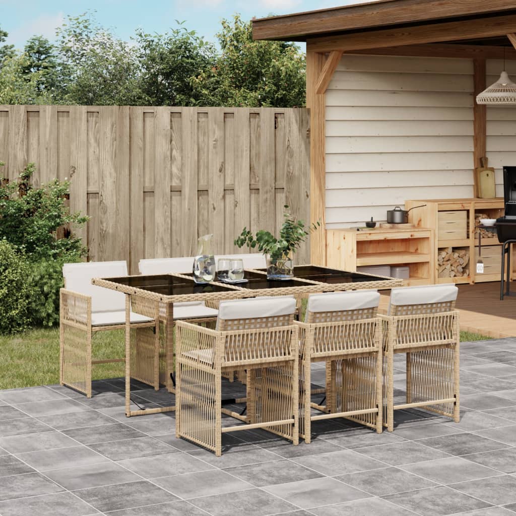 7-delige Tuinset met kussens poly rattan beige