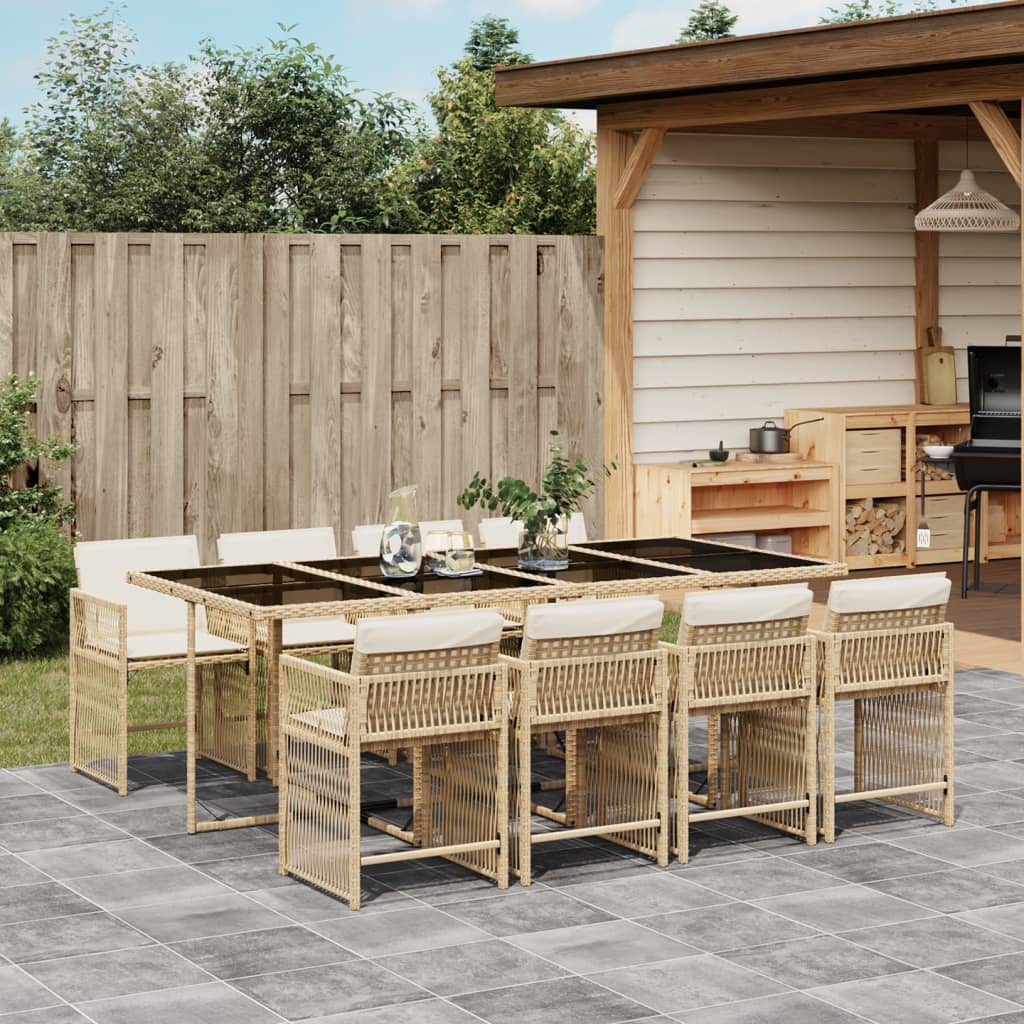 9-delige Tuinset met kussens poly rattan beige