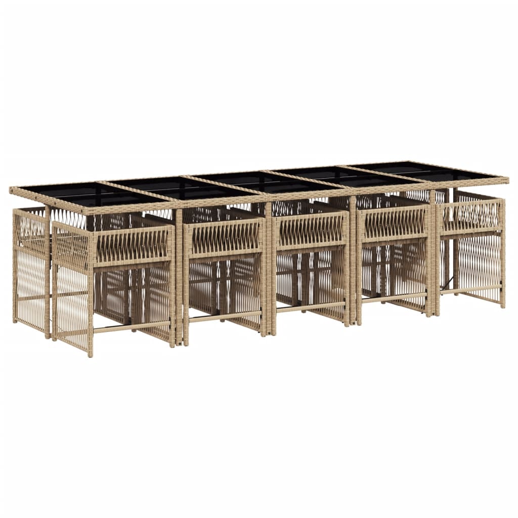 11-delige Tuinset met kussens poly rattan beige