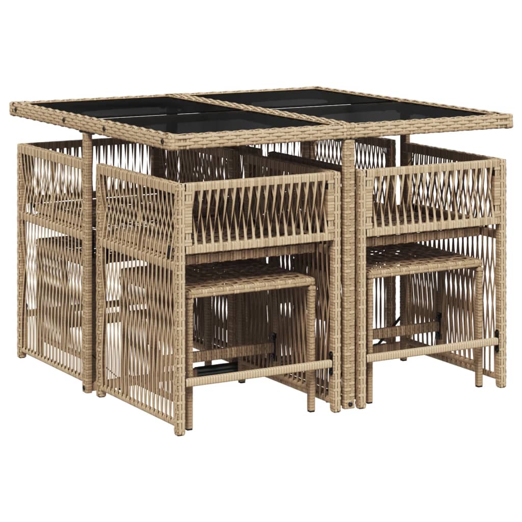 9-delige Tuinset met kussens poly rattan beige