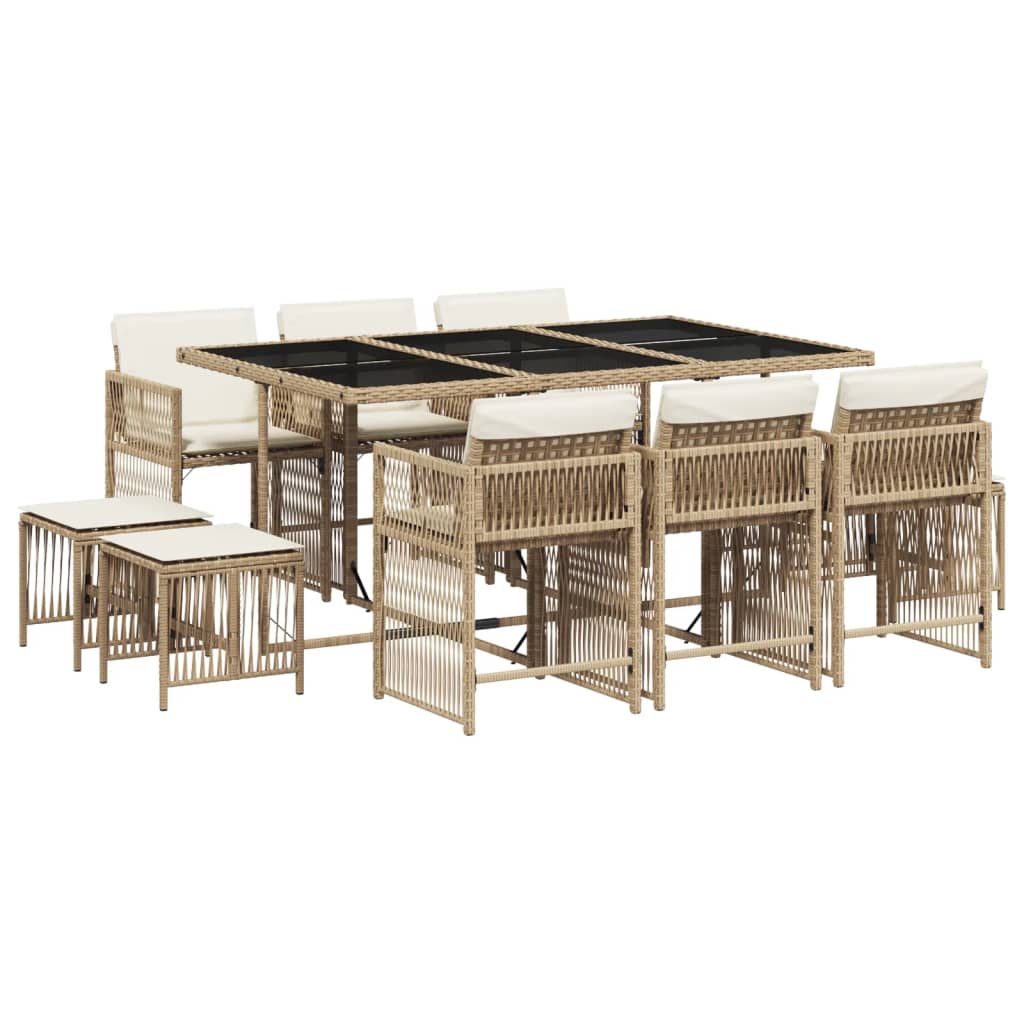 11-delige Tuinset met kussens poly rattan beige