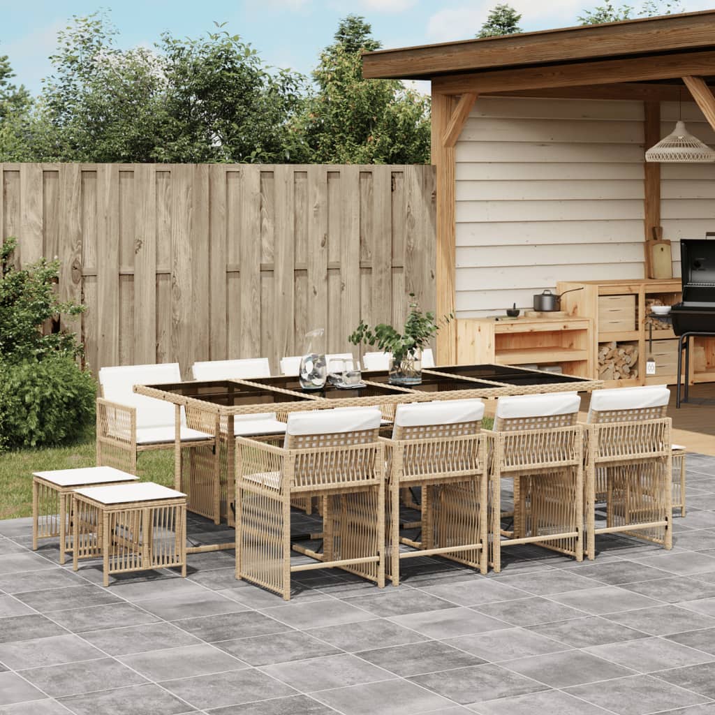 13-delige Tuinset met kussens poly rattan beige