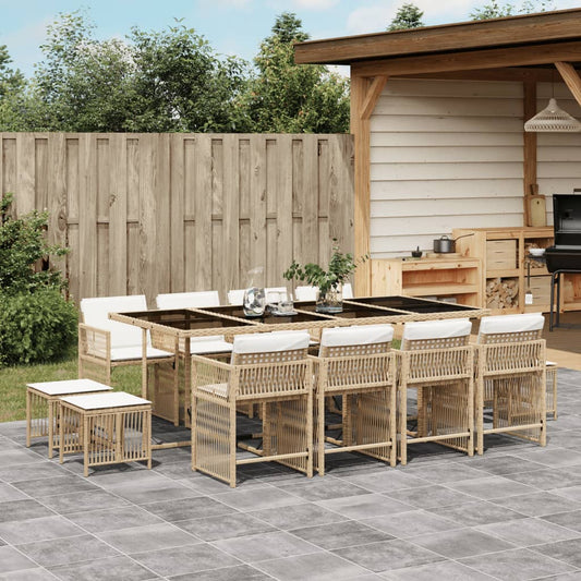 13-delige Tuinset met kussens poly rattan beige