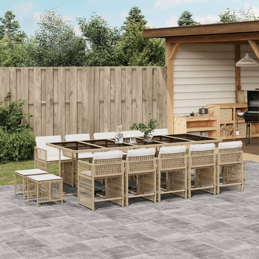 15-delige Tuinset met kussens poly rattan beige