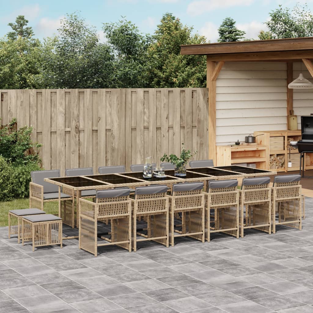 17-delige Tuinset met kussens poly rattan gemengd beige