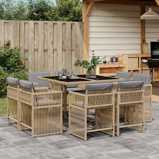 9-delige Tuinset met kussens poly rattan gemengd beige Tuinsets | Creëer jouw Trendy Thuis | Gratis bezorgd & Retour | Trendy.nl